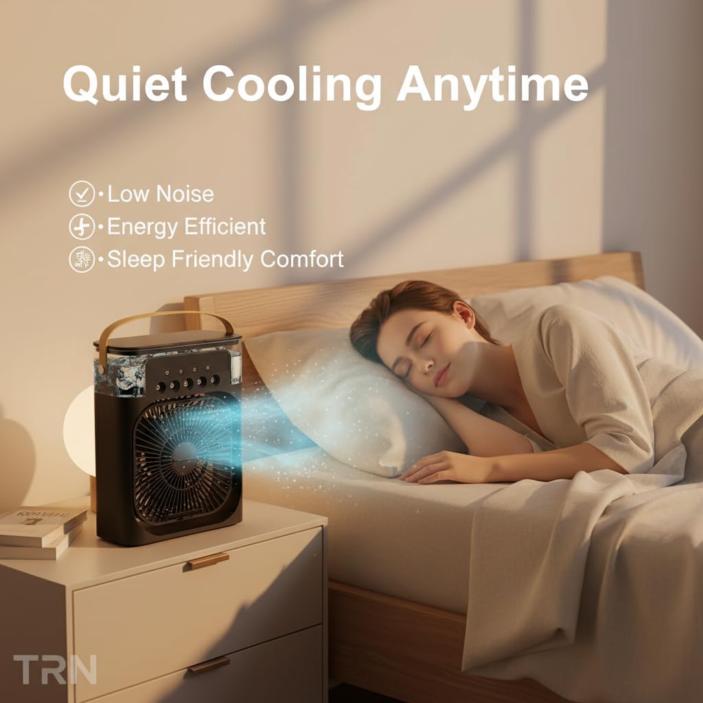 Portable Air Cooler Fan with Water Tank & USB Power - Mini Personal Evaporative Cooler with 3 Speeds, Mist Humidifier, LED Light, Quiet Cooling for Home, Office, Bedroom