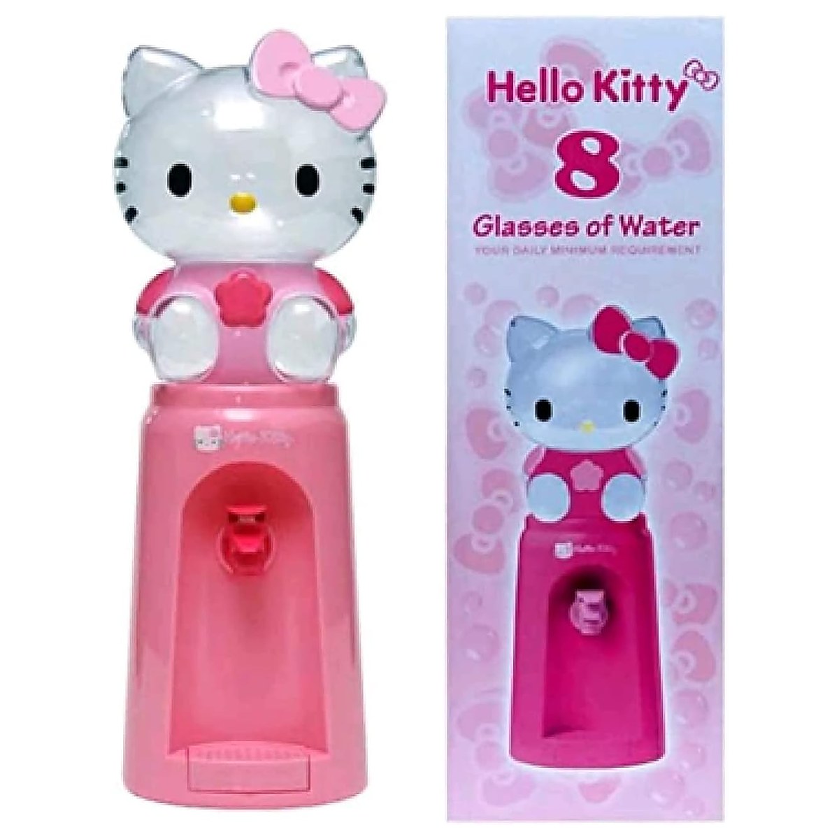 Cute Pink Cat Mini Water Dispenser, 2L Character Drink Dispenser with Push Lever & Removable Drip Tray for Kids, Bedroom, Dorm & Office