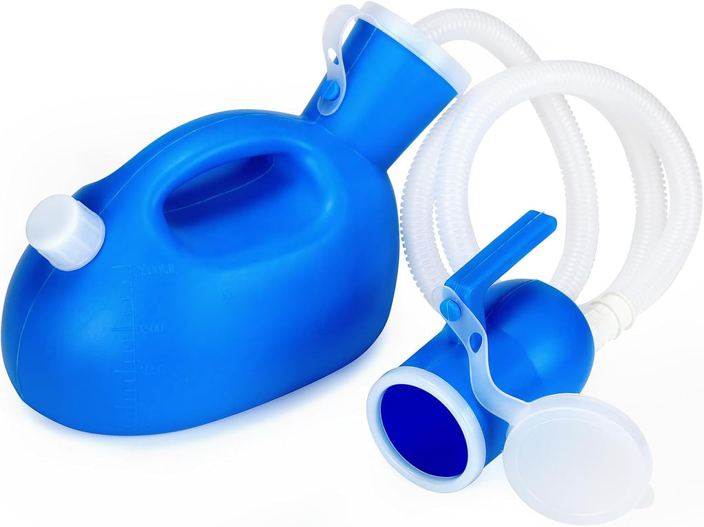 Urinals for Men - Male Urine Bottle Spill Proof Men Urinal Bottle w/Separate Urine Outlet Portable Pee Container 68 OZ for Hospital Home Camping Car Travel Leakproof 59" Shrinkable Hose