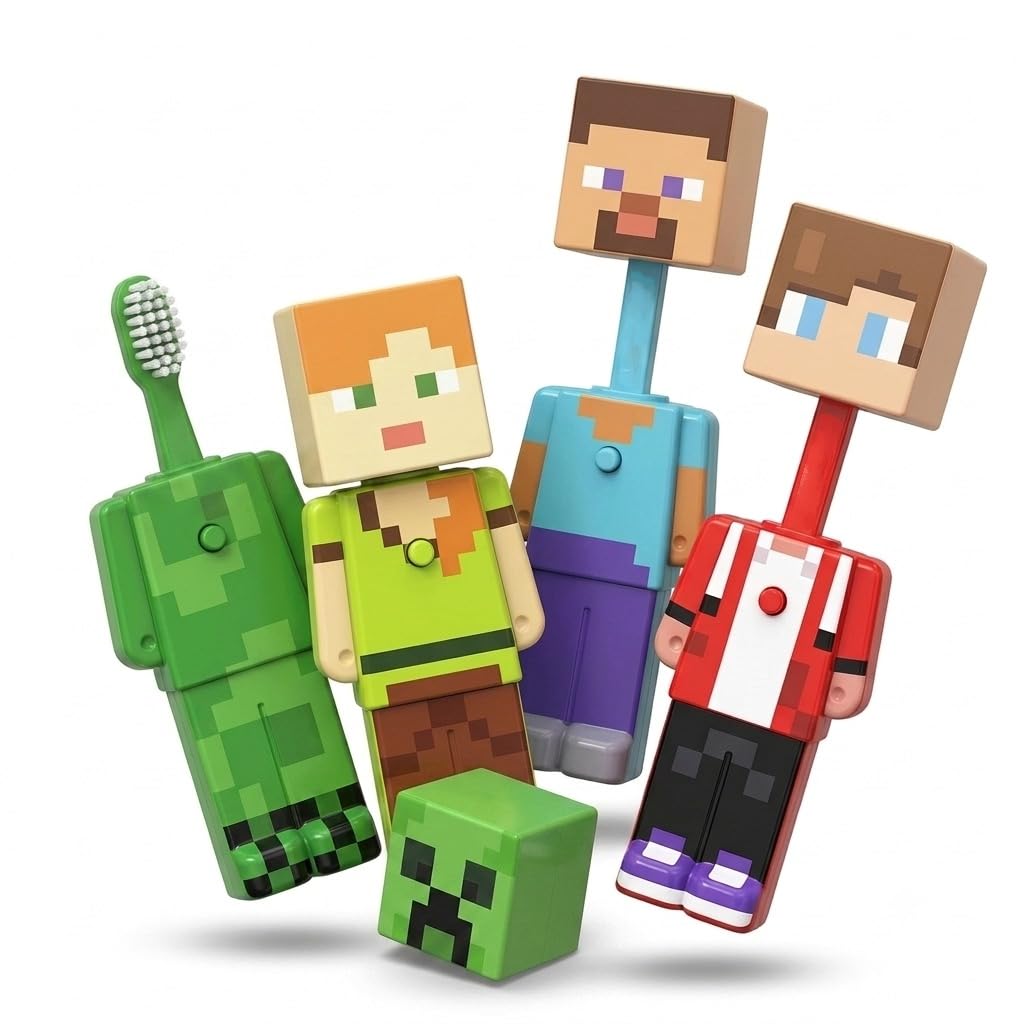 Kids Pixel Character Pop-Up Toothbrush with Cap | Ultra-Soft Travel Brush