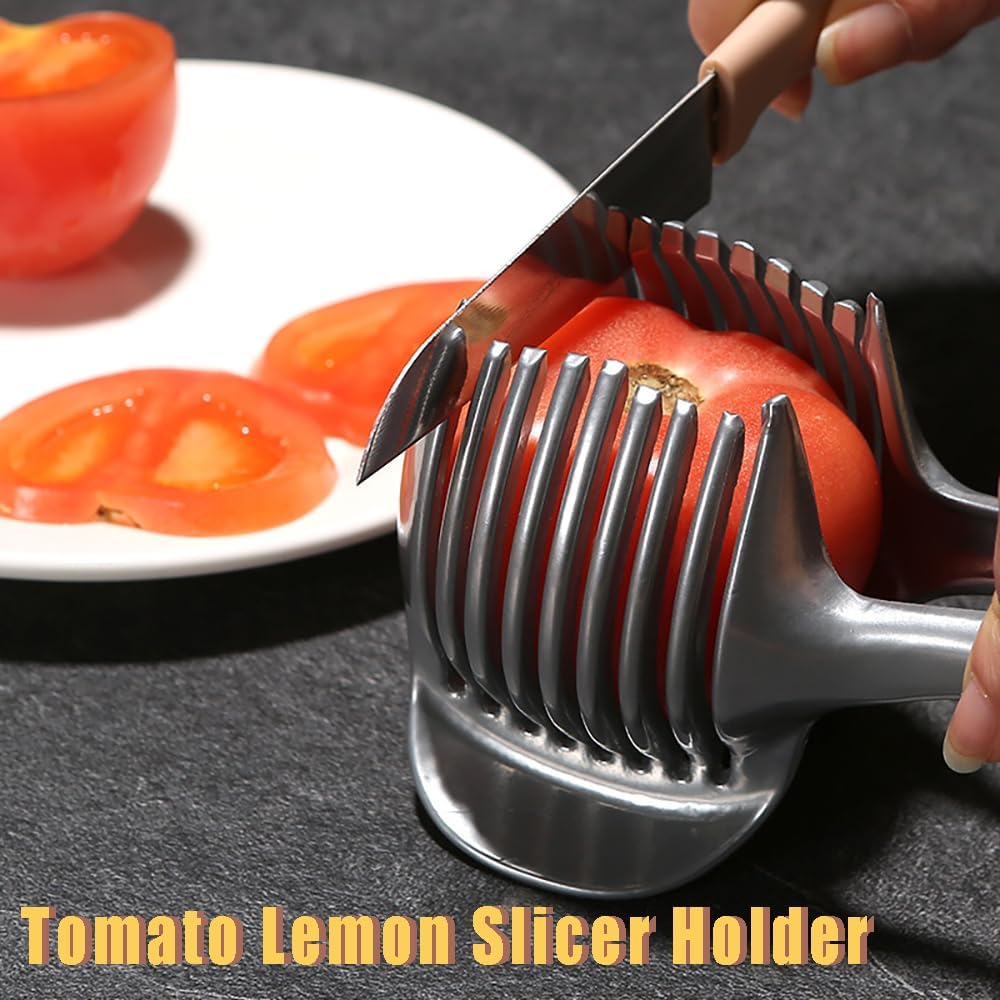 Aluminum Tomato Slicer Holder Tongs – Multi-Slot Cutting Guide for Even Fruit, Vegetable & Egg Slices