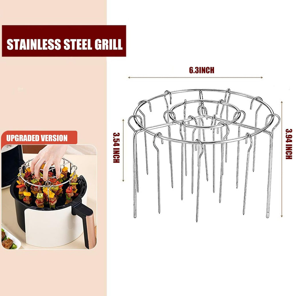 2026 New Air Fryer Grill Skewer Rack, Stainless Steel BBQ Kabob Set, 24 Vertical Meat Skewers with Round Hanging (1)
