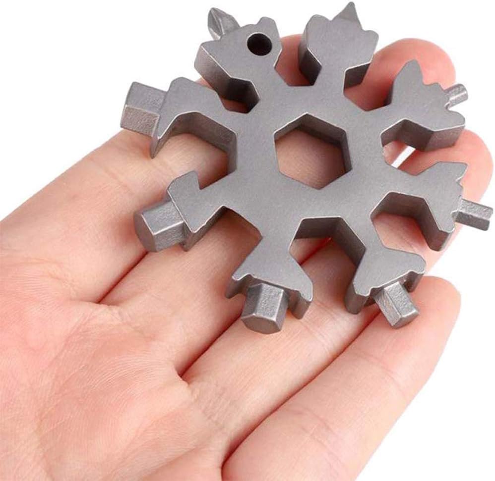 Snowflake Multi-Tool - 19-in-1 Stainless Steel Snowflake Tool with Keychain, Screwdriver, Bottle Opener, Compact and Portable for Outdoor Adventure and Daily Use