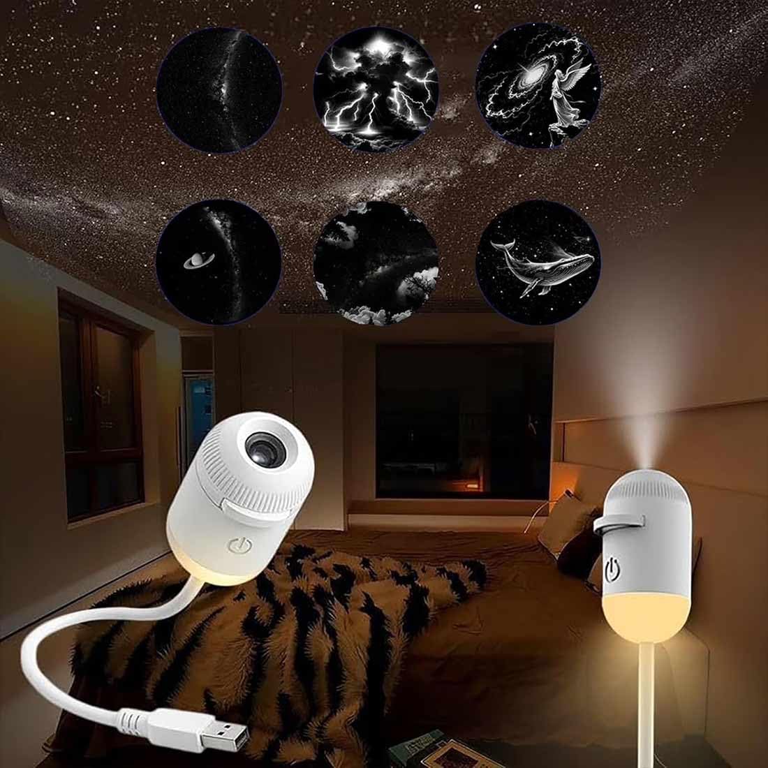Galaxy Projector 2-in-1 Starry Sky Night Light, 360° Adjustable LED Milky Way Projector Lamp, USB Powered Portable Star Projector for Bedroom, Hallway & Ceiling Decor (1 Set,with 6 Films)