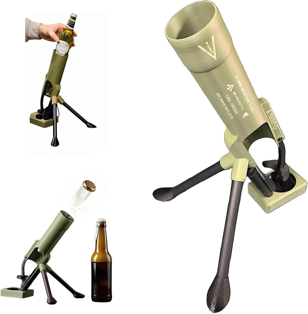 51mm Beer Bottle Mortar Bottle Opener Automatic Bottle Opener Heavy-Duty Tactical Cap Launcher Men Hands-Free Push down Bottles Cap Launcher Novelty Cap-Launching Desk Bar Accessory Home Party