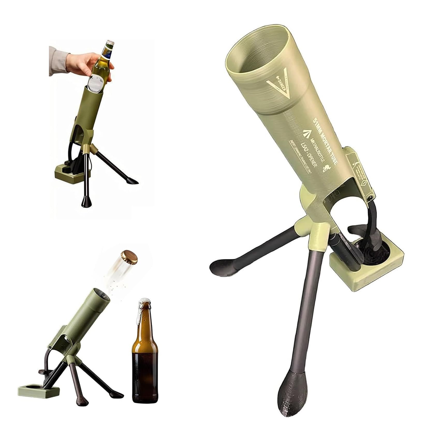 51mm Beer Bottle Mortar Bottle Opener Automatic Bottle Opener Heavy-Duty Tactical Cap Launcher Men Hands-Free Push down Bottles Cap Launcher Novelty Cap-Launching Desk Bar Accessory Home Party