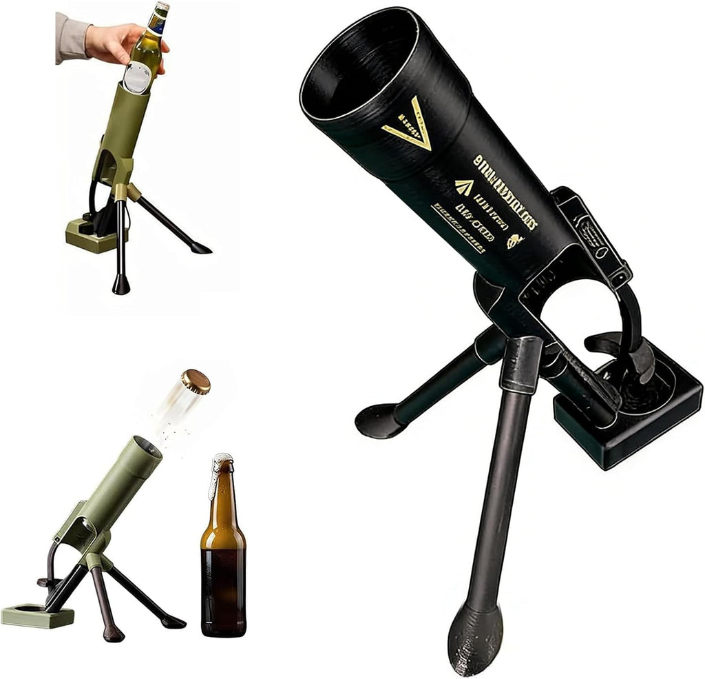 51mm Beer Bottle Mortar Bottle Opener Automatic Bottle Opener Heavy-Duty Tactical Cap Launcher Men Hands-Free Push down Bottles Cap Launcher Novelty Cap-Launching Desk Bar Accessory Home Party