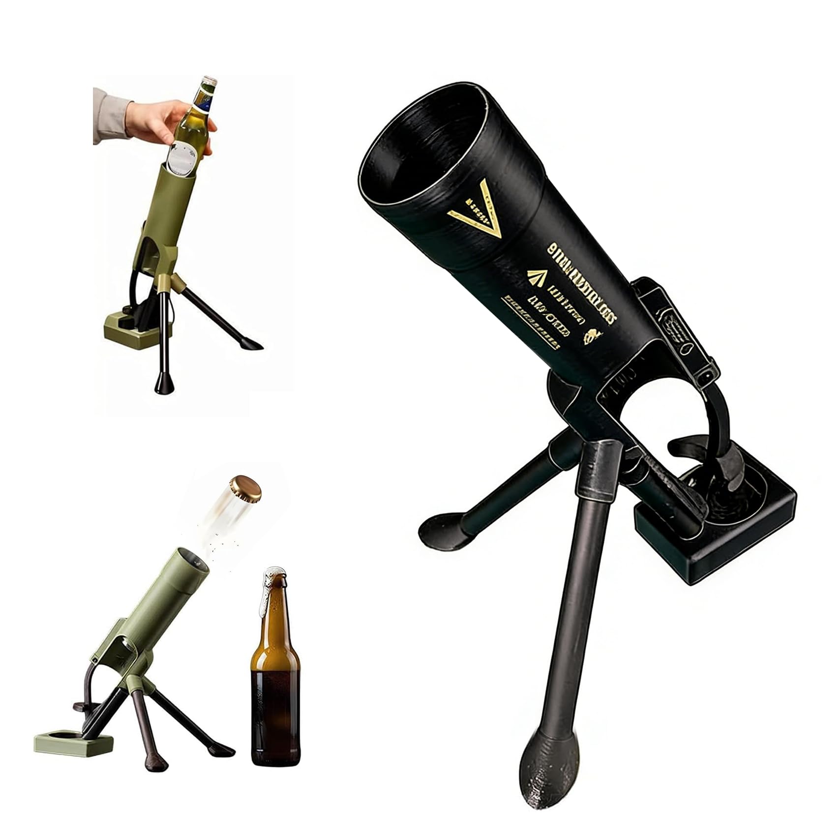 51mm Beer Bottle Mortar Bottle Opener Automatic Bottle Opener Heavy-Duty Tactical Cap Launcher Men Hands-Free Push down Bottles Cap Launcher Novelty Cap-Launching Desk Bar Accessory Home Party