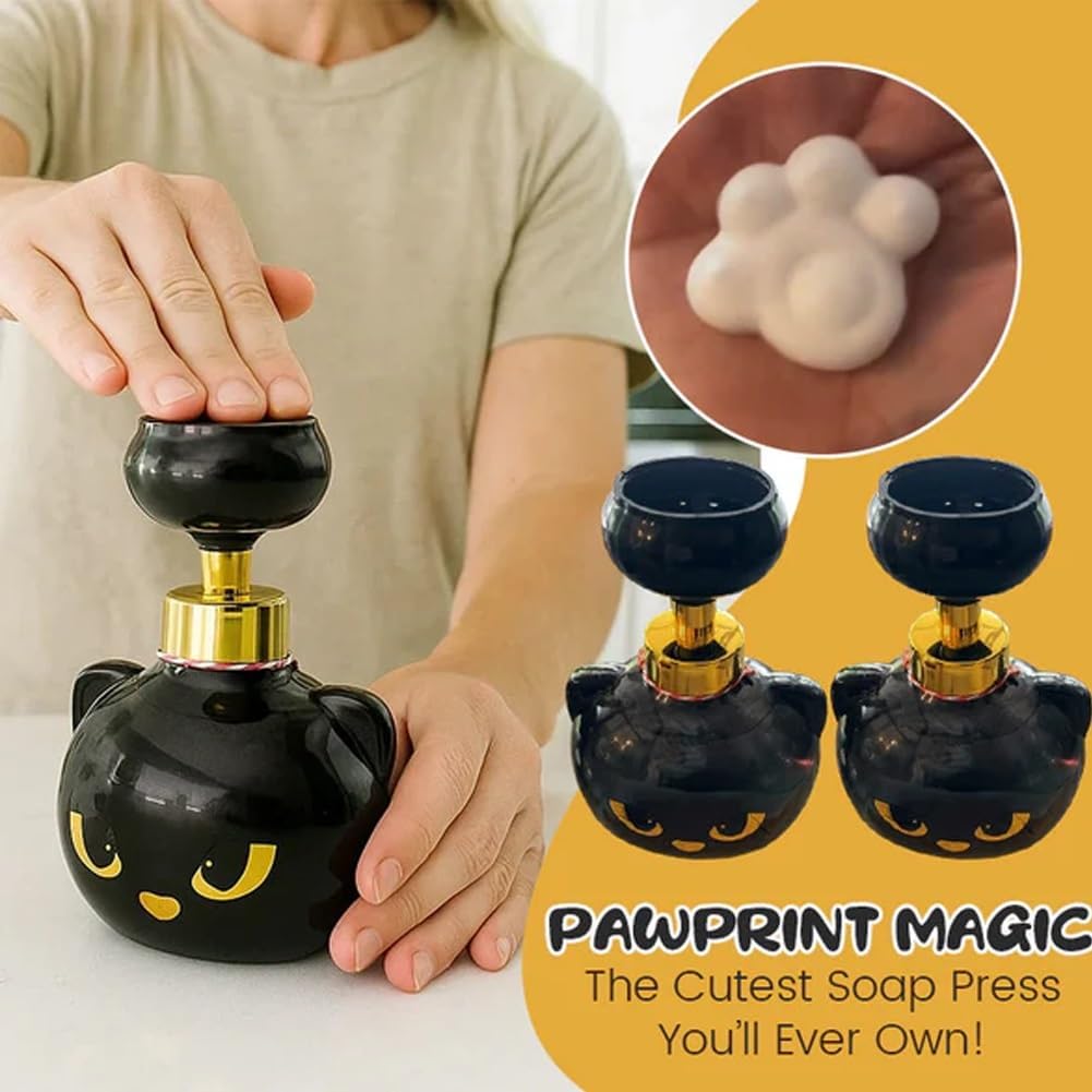 Halloween Cat Paw Foam Soap Dispenser – Cute Black Cat Paw Print Hand Soap Pump, Refillable Dispenser for Bathroom & Kitchen