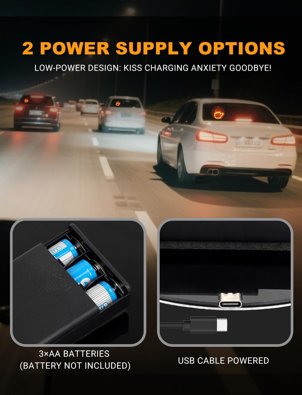 Car Finger Light with Remote, Hand Gesture Amber LED Light - 14 Modes for Road Rage Warning Signs Ideal Car Accessory
