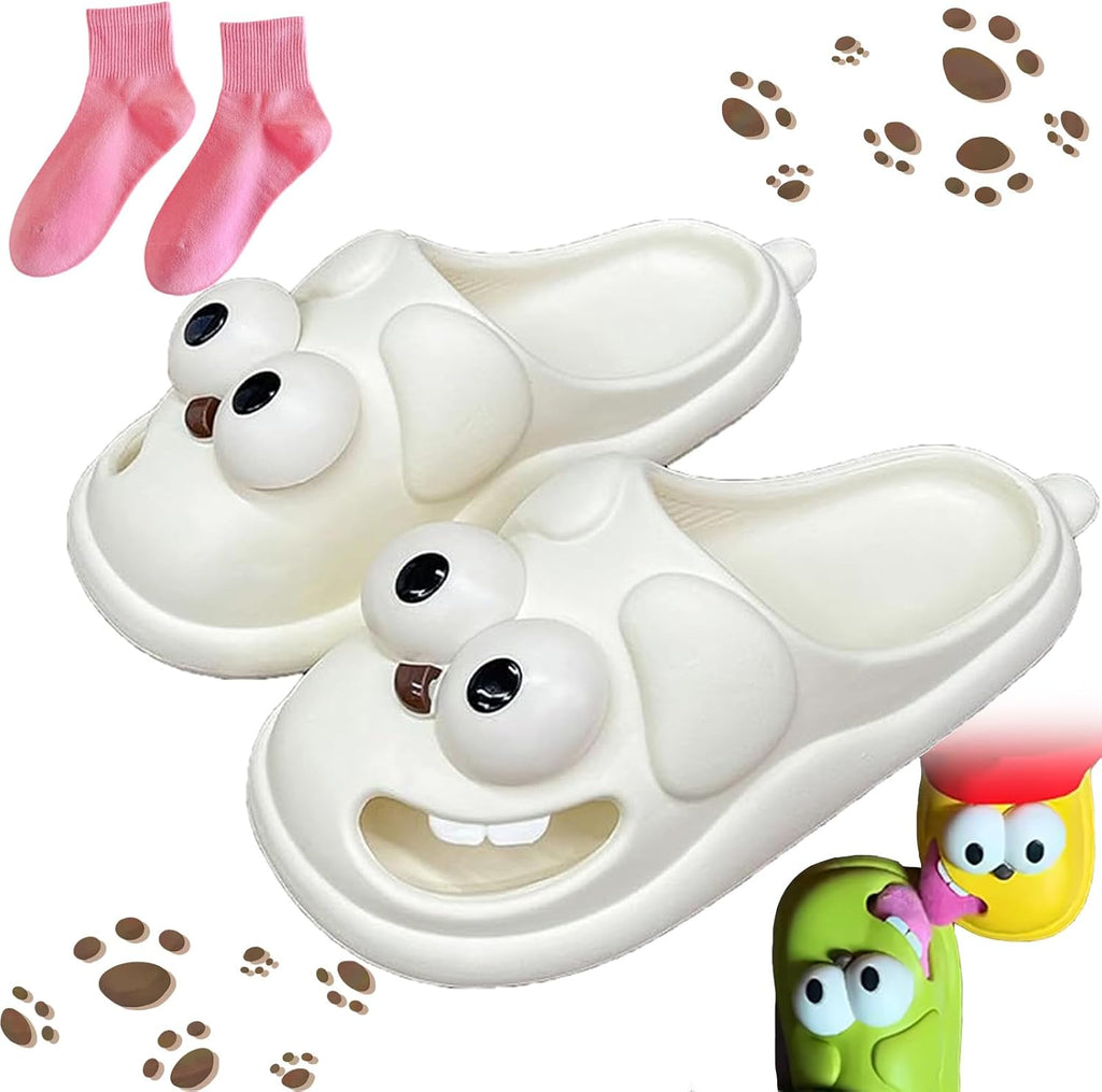 Kissing Slippers for Couples – Funny 3D Big Eye Dog Tongue Kiss Slides, Cute Cartoon House Shoes, Indoor Slippers for Women Men Non-Slip