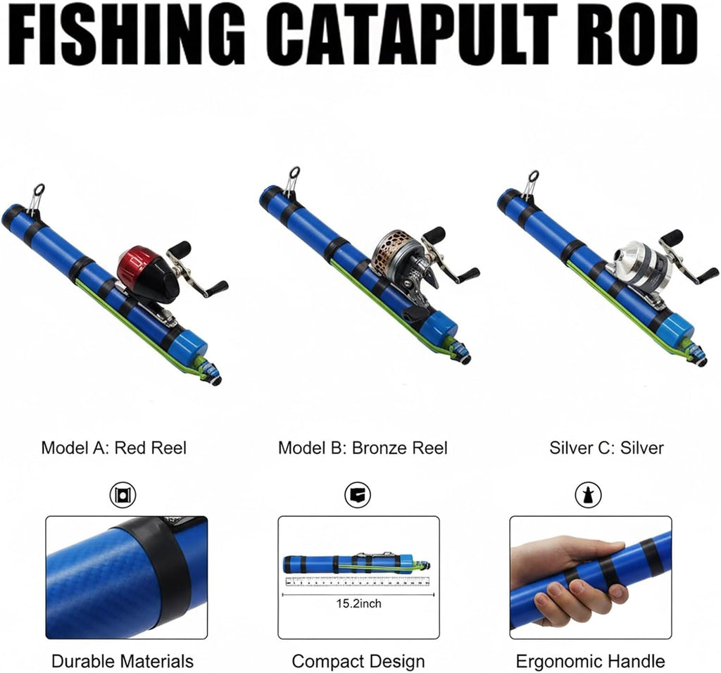 Fishing Catapult Rod, Portable Compact Telescopic Slingshot Fishing Reel, Professional Pole Shooting Hunting Lure Fishings Tools, Saltwater and Freshwater Great Gear for Outdoor Anglers Travel