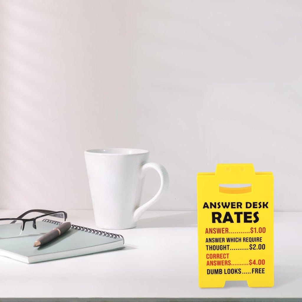 Answer Desk Rates Sign, 6.3x3.94x3.15 Inch Funny Team Office Gifts Funny Office Gag Sign for Coworker Employee Teammate Boss