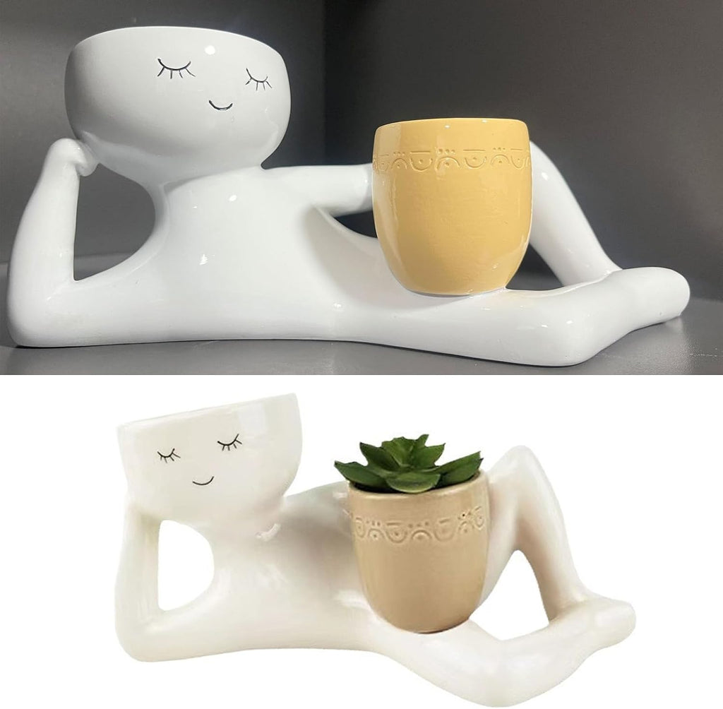 Cute Plant Pot Humanoid Resin Flower Pot Cactus Bonsai Planter Container, Funny Planter Home Office Desk Decor, Not Include Plants