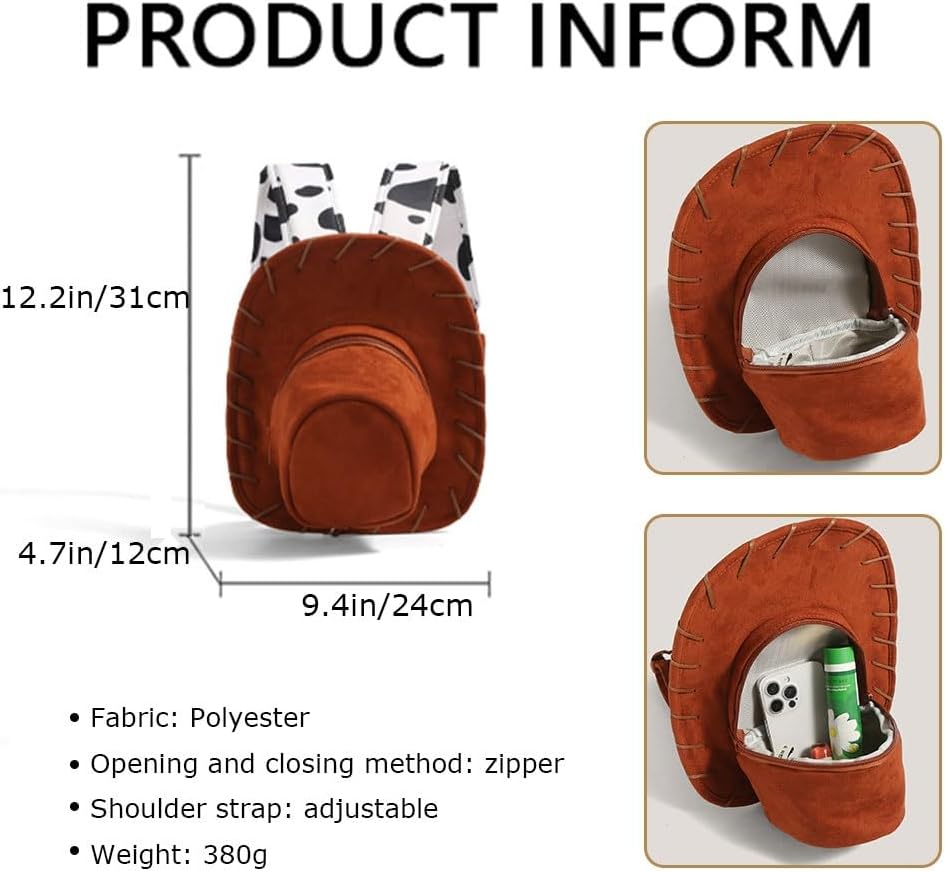 Cowboy Hat Backpack, Western Cosplay Costume Bag with Adjustable Shoulder Straps, Novelty Birthday Gift