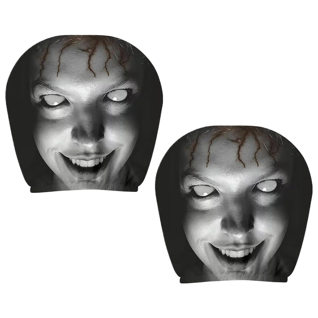 Car Headrest Covers | 2 Piece Ghost Face Car Headrest Covers | Scary Face and Funny Dark Theme Car Headrest Covers | Elastic Protector
