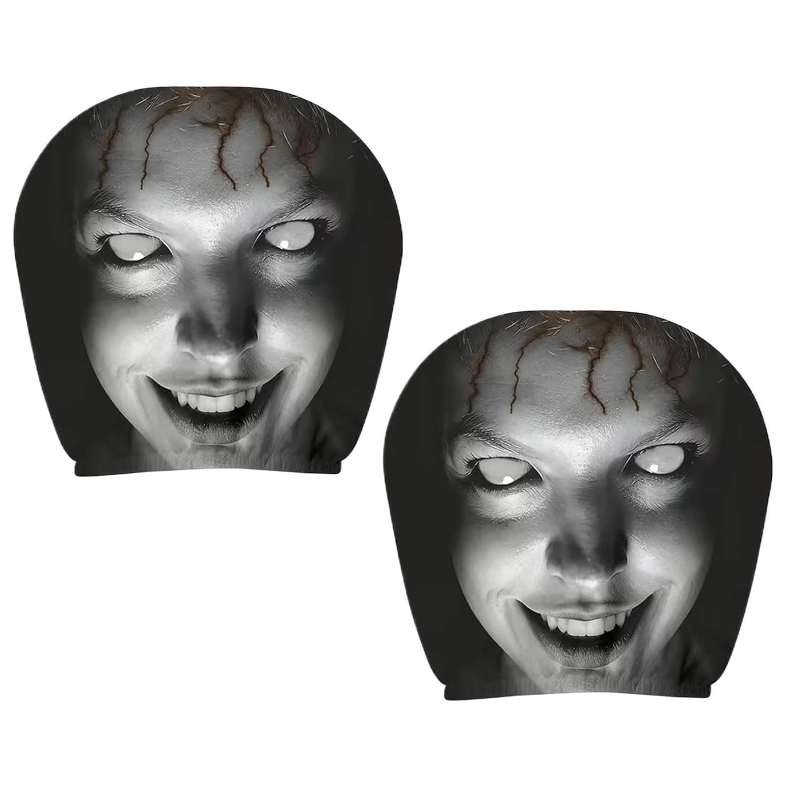 Car Headrest Covers | 2 Piece Ghost Face Car Headrest Covers | Scary Face and Funny Dark Theme Car Headrest Covers | Elastic Protector