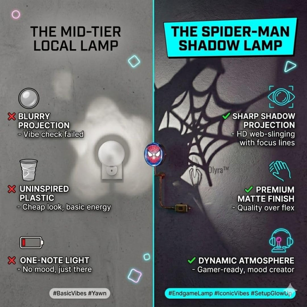 OLYRA Superhero Shadow Lamp for Bedroom Wall | 3D Night Lamp for Kids Room | LED Superhero Shadow Light for Wall Decor | USB Powered Shadow Projection Lamp | Birthday Gift for Boys