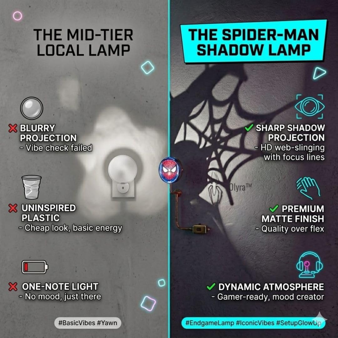 OLYRA Superhero Shadow Lamp for Bedroom Wall | 3D Night Lamp for Kids Room | LED Superhero Shadow Light for Wall Decor | USB Powered Shadow Projection Lamp | Birthday Gift for Boys