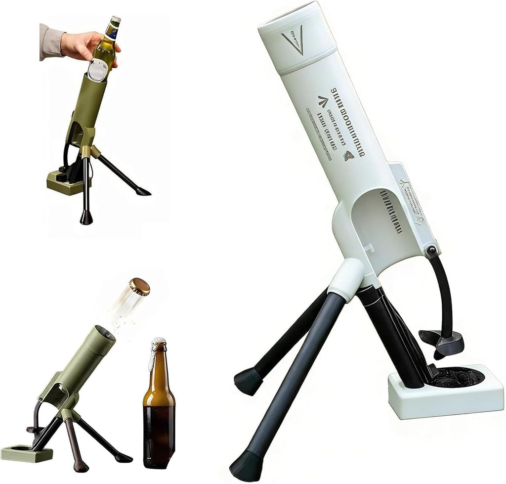 51mm Beer Bottle Mortar Bottle Opener Automatic Bottle Opener Heavy-Duty Tactical Cap Launcher Men Hands-Free Push down Bottles Cap Launcher Novelty Cap-Launching Desk Bar Accessory Home Party
