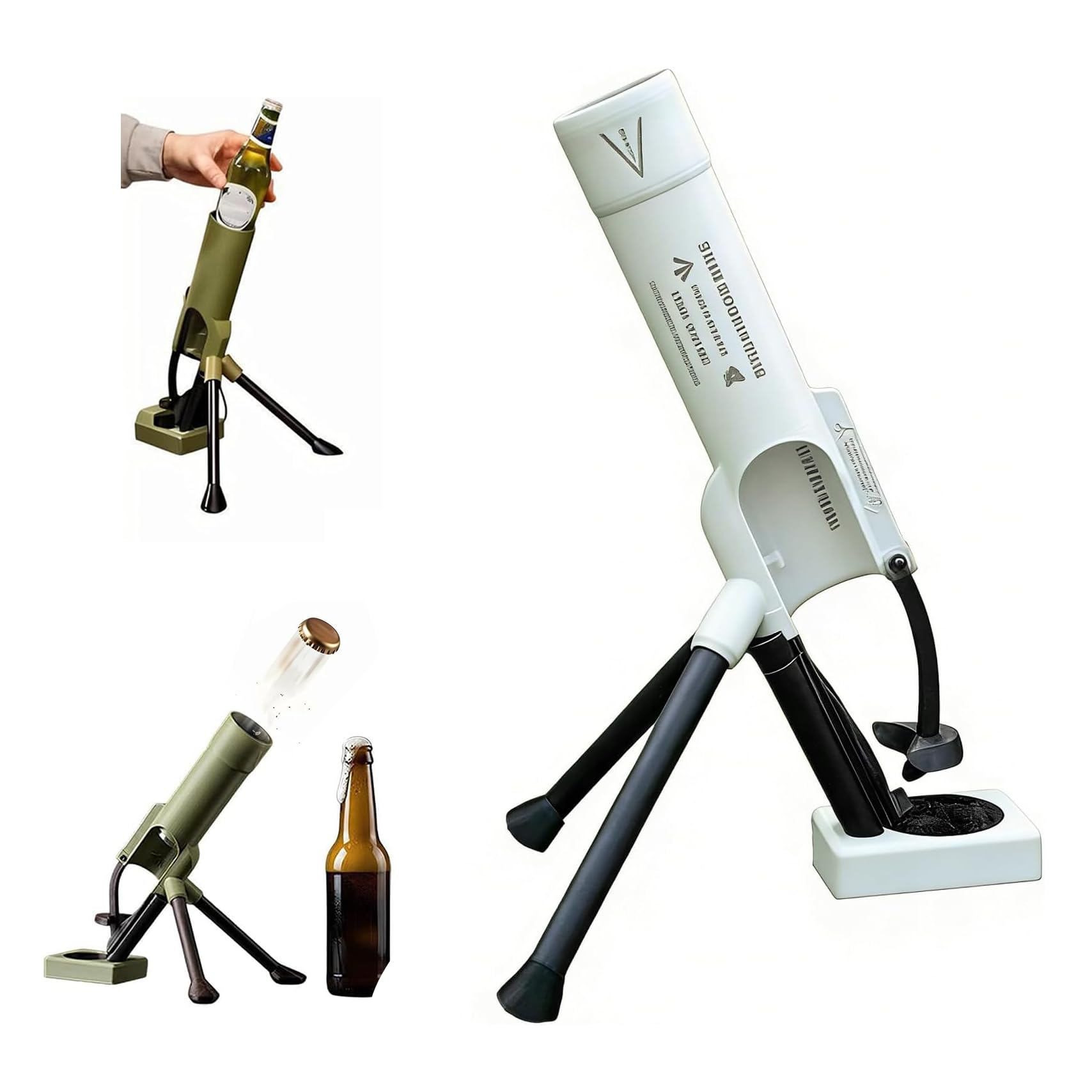 51mm Beer Bottle Mortar Bottle Opener Automatic Bottle Opener Heavy-Duty Tactical Cap Launcher Men Hands-Free Push down Bottles Cap Launcher Novelty Cap-Launching Desk Bar Accessory Home Party