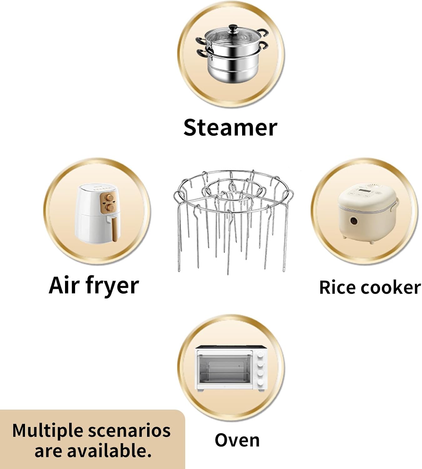 2026 New Air Fryer Grill Skewer Rack, Stainless Steel BBQ Kabob Set, 24 Vertical Meat Skewers with Round Hanging (1)