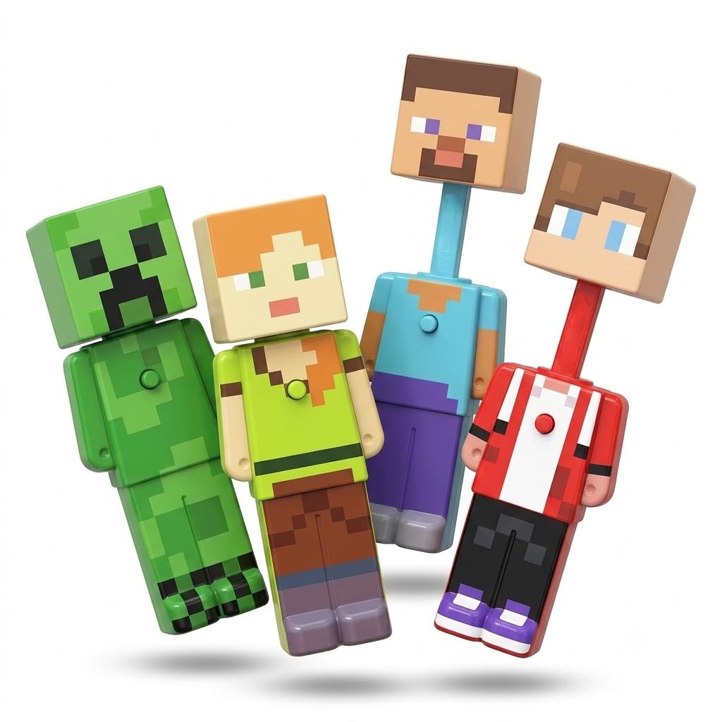 Kids Pixel Character Pop-Up Toothbrush with Cap | Ultra-Soft Travel Brush