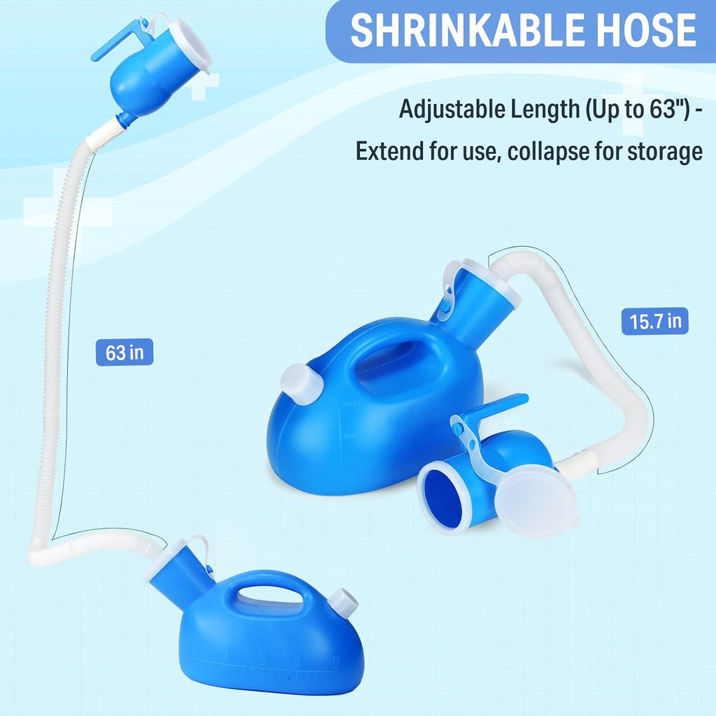 Urinals for Men - Male Urine Bottle Spill Proof Men Urinal Bottle w/Separate Urine Outlet Portable Pee Container 68 OZ for Hospital Home Camping Car Travel Leakproof 59" Shrinkable Hose