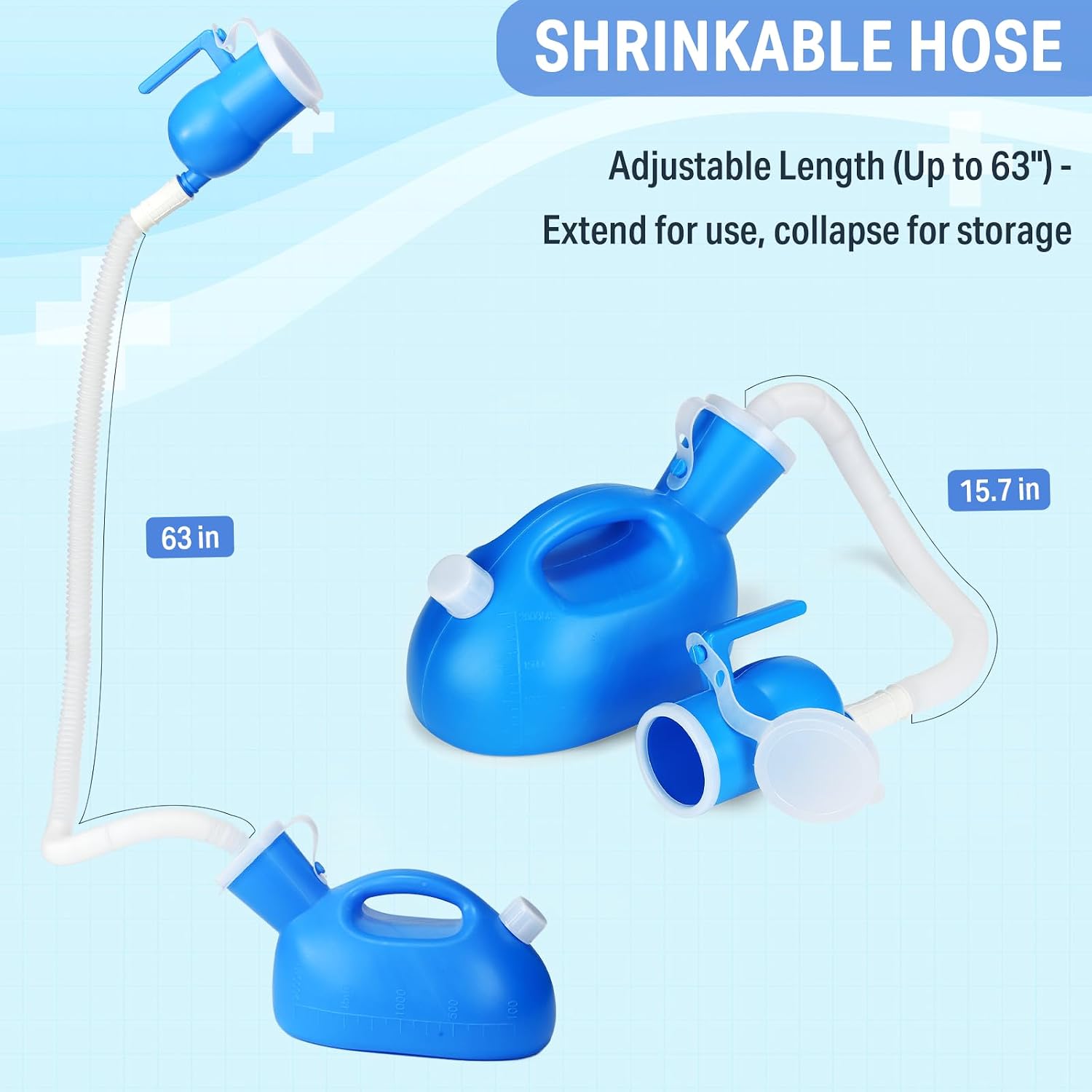Urinals for Men - Male Urine Bottle Spill Proof Men Urinal Bottle w/Separate Urine Outlet Portable Pee Container 68 OZ for Hospital Home Camping Car Travel Leakproof 59" Shrinkable Hose