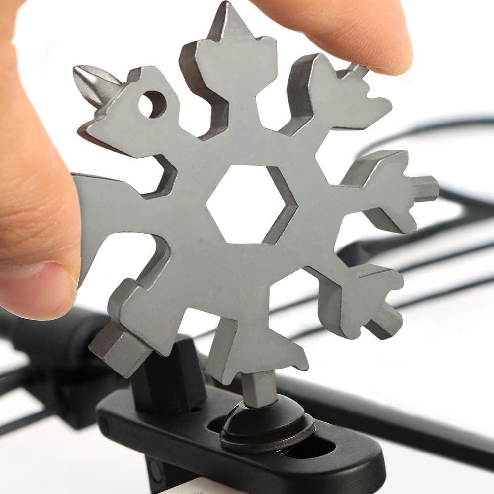 Snowflake Multi-Tool - 19-in-1 Stainless Steel Snowflake Tool with Keychain, Screwdriver, Bottle Opener, Compact and Portable for Outdoor Adventure and Daily Use