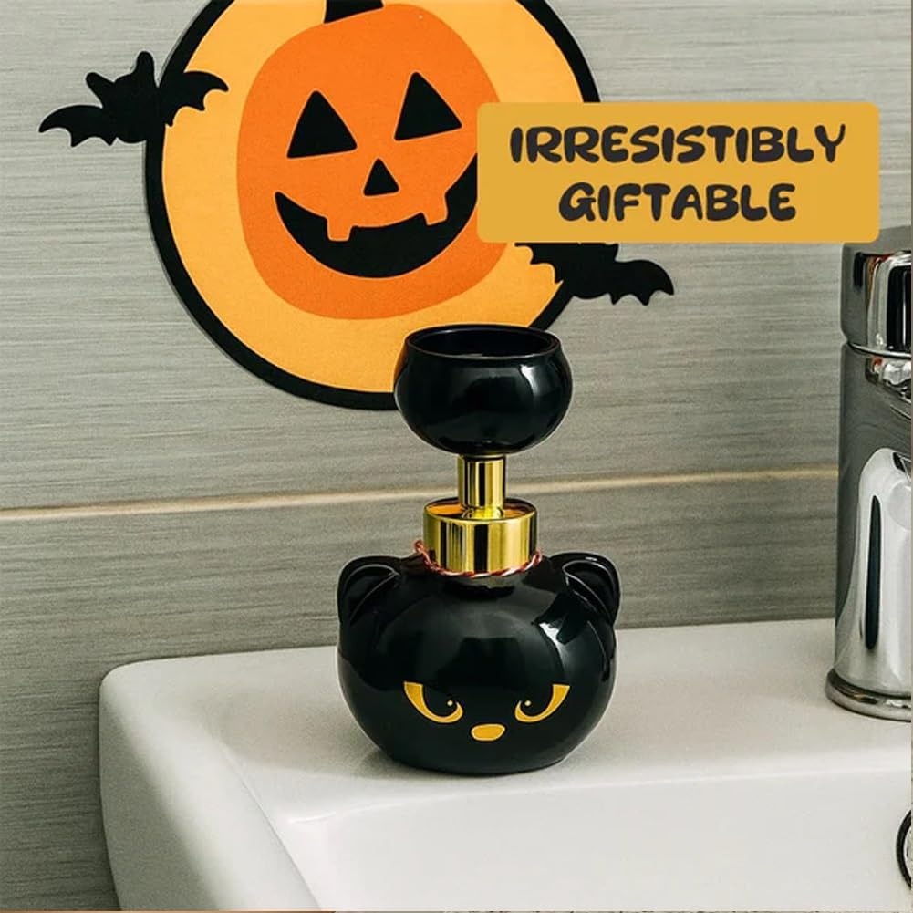 Halloween Cat Paw Foam Soap Dispenser – Cute Black Cat Paw Print Hand Soap Pump, Refillable Dispenser for Bathroom & Kitchen