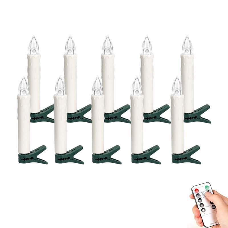10-Pack LED Flameless Clip Candle Lights with Remote, Dimmable Flickering & Steady Modes, Timer, Christmas Tree Candles for Wreath, Mantel & Holiday Decor