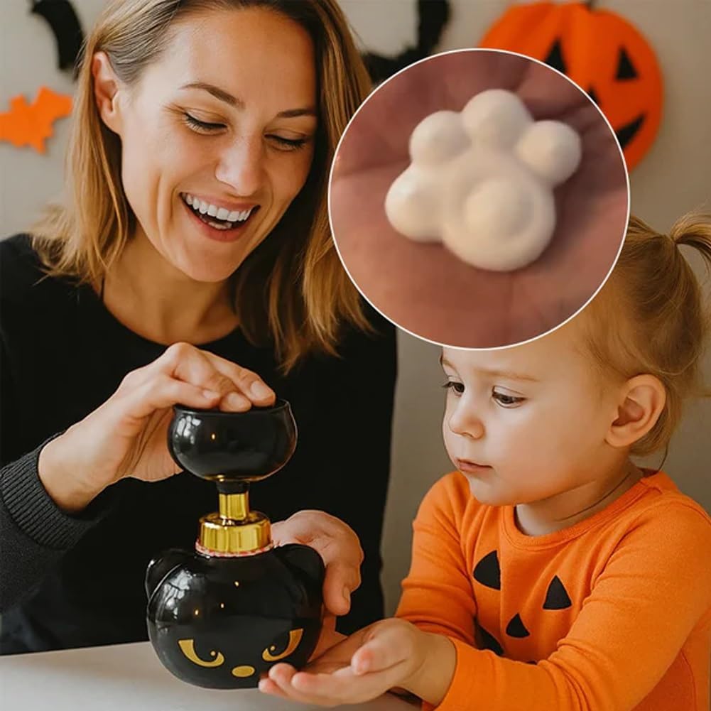 Halloween Cat Paw Foam Soap Dispenser – Cute Black Cat Paw Print Hand Soap Pump, Refillable Dispenser for Bathroom & Kitchen