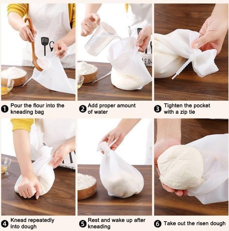 Silicone Dough Kneading Bag for Mixing Flour, Reusable Non-stick Bag, Easy to Clean
