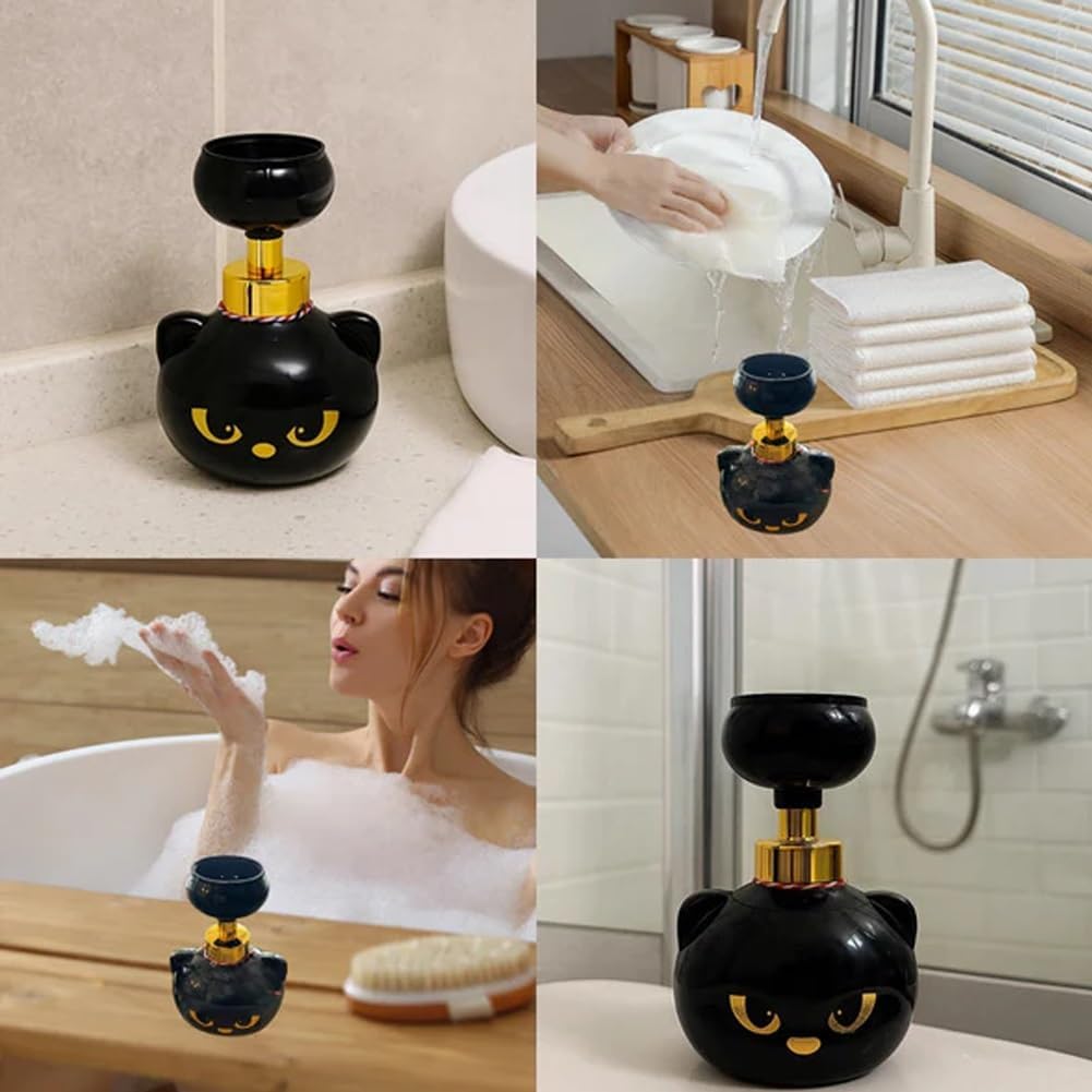Halloween Cat Paw Foam Soap Dispenser – Cute Black Cat Paw Print Hand Soap Pump, Refillable Dispenser for Bathroom & Kitchen