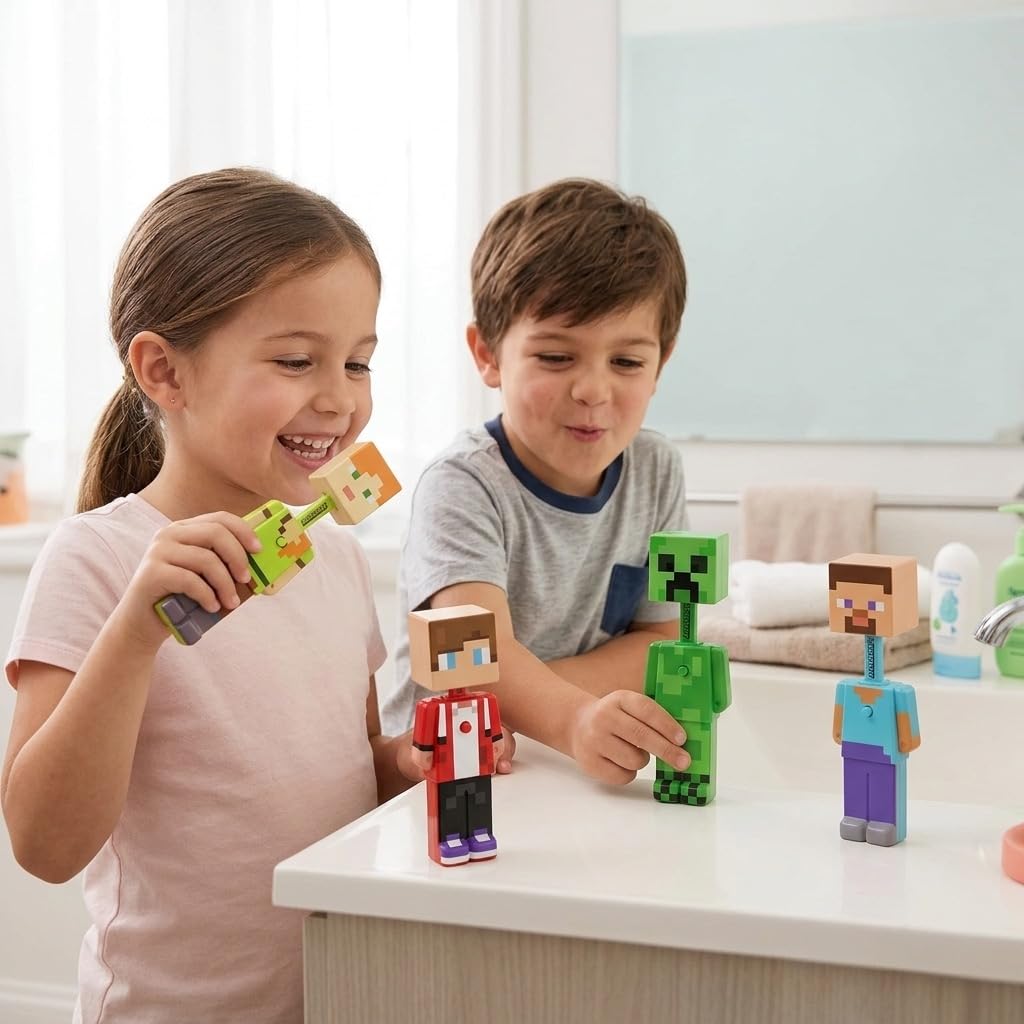 Kids Pixel Character Pop-Up Toothbrush with Cap | Ultra-Soft Travel Brush