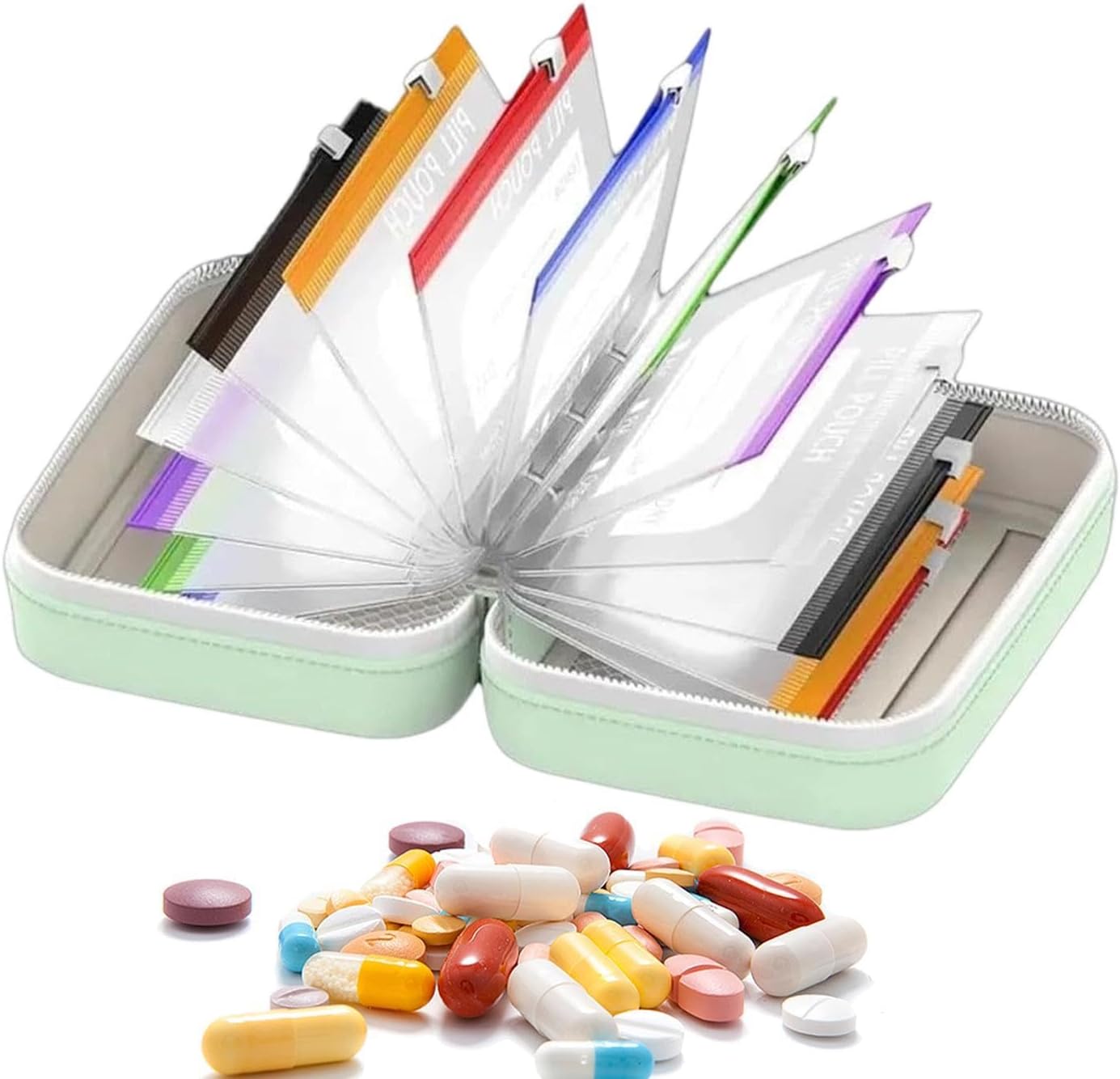 14-Piece Travel Pill Organizer, Reusable Waterproof Medication & Supplement Pouches with Labels, 2-Week Daily Pill Storage
