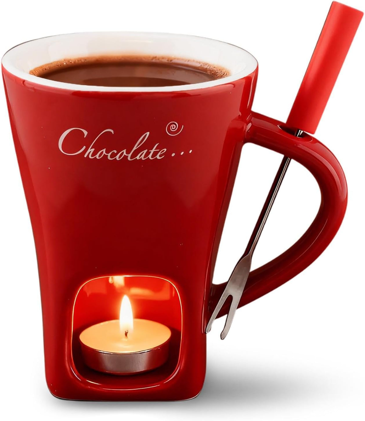 Mini Ceramic Chocolate Fondue Mug Set with Fork, Candle-Heated Melting Cup for Chocolate, Cheese & Caramel, Perfect for Date Nights, Parties & Gifts