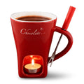 Mini Ceramic Chocolate Fondue Mug Set with Fork, Candle-Heated Melting Cup for Chocolate, Cheese & Caramel, Perfect for Date Nights, Parties & Gifts