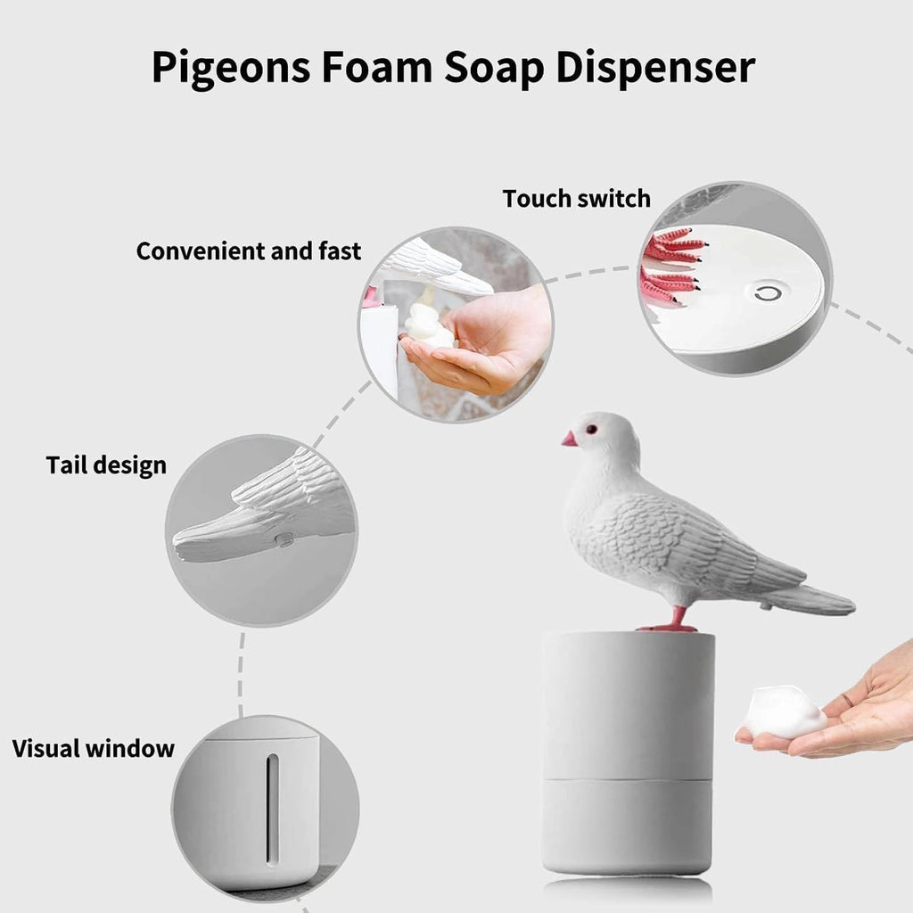 Fun Animal Series Foam Soap Dispenser-Shiba Inu,Pigeon,Shaped Foam Hand Washer,Automatic Soap Dispenser for Bathroom & Kitchen, Hilarious Gift for Kids, Adults (Peace Dove Series )