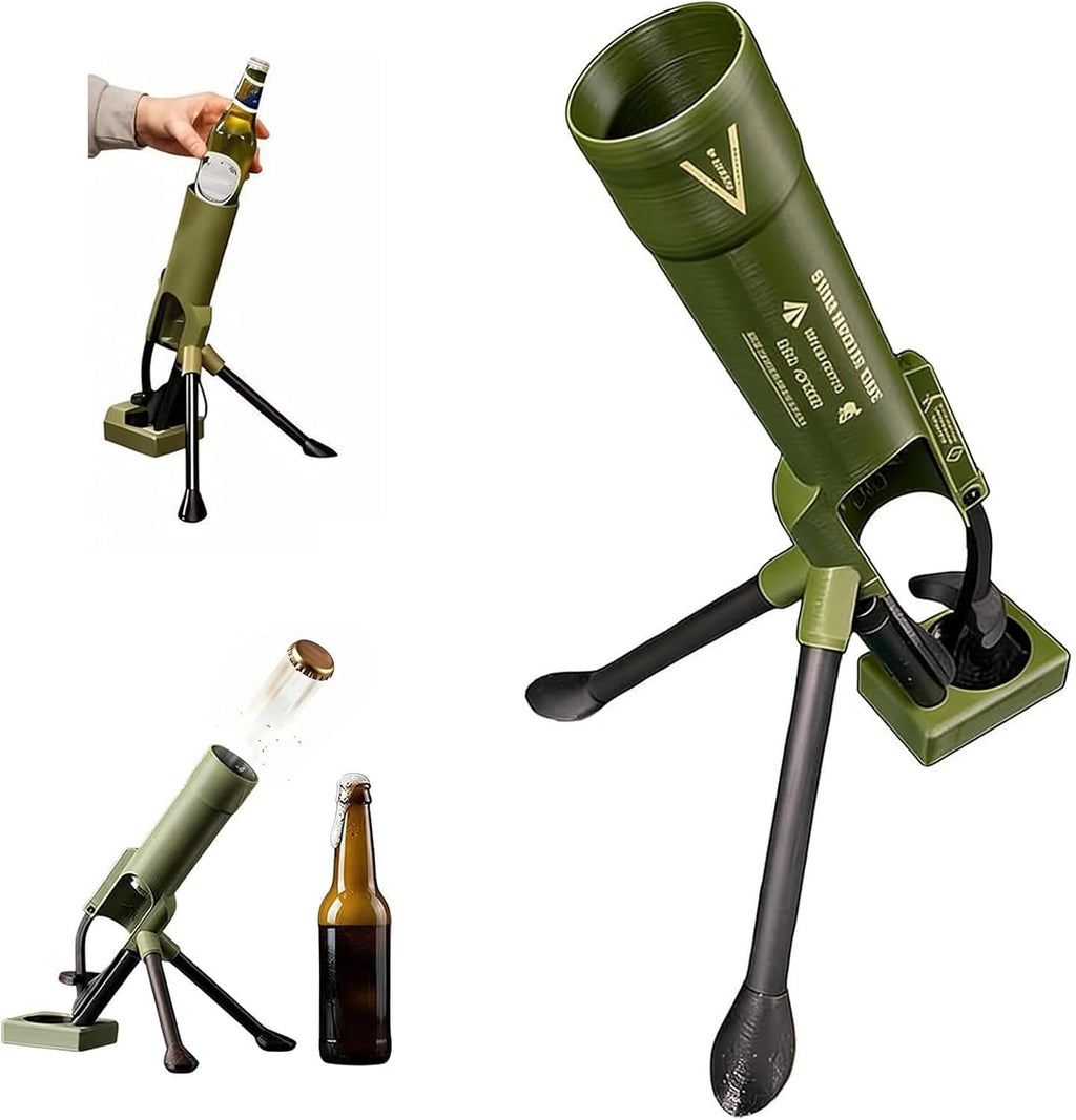 51mm Beer Bottle Mortar Bottle Opener Automatic Bottle Opener Heavy-Duty Tactical Cap Launcher Men Hands-Free Push down Bottles Cap Launcher Novelty Cap-Launching Desk Bar Accessory Home Party
