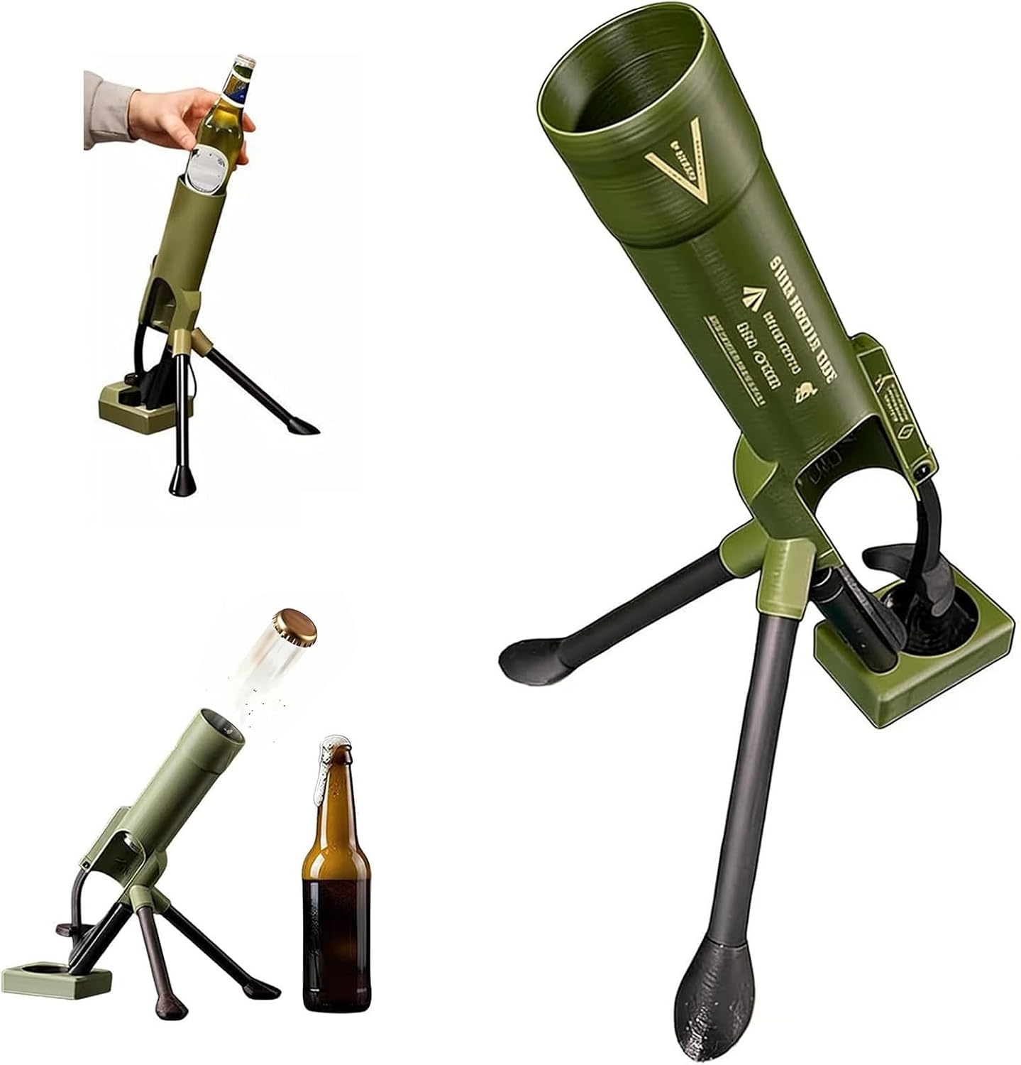 51mm Beer Bottle Mortar Bottle Opener Automatic Bottle Opener Heavy-Duty Tactical Cap Launcher Men Hands-Free Push down Bottles Cap Launcher Novelty Cap-Launching Desk Bar Accessory Home Party