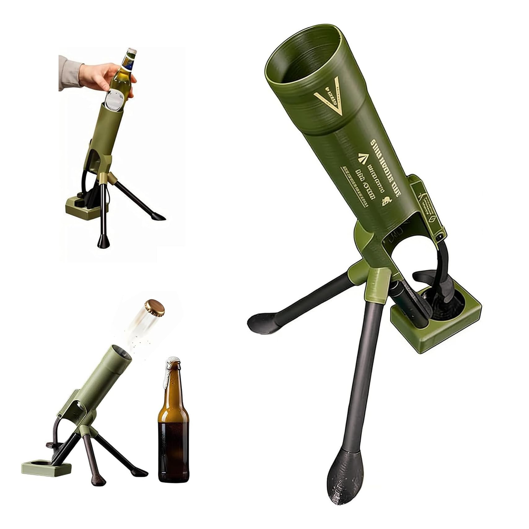 51mm Beer Bottle Mortar Bottle Opener Automatic Bottle Opener Heavy-Duty Tactical Cap Launcher Men Hands-Free Push down Bottles Cap Launcher Novelty Cap-Launching Desk Bar Accessory Home Party