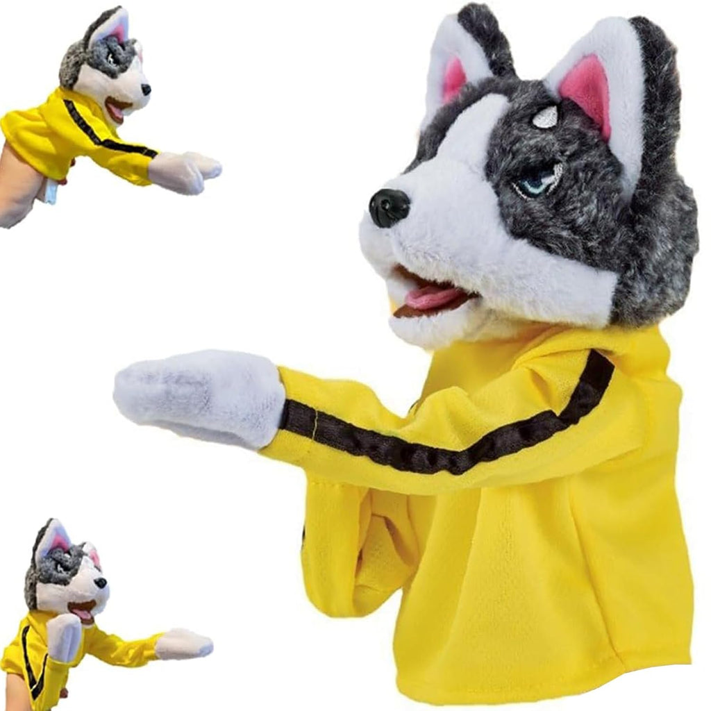 Kung Fu Husky Hand Puppet, Interactive Plush Boxing Dog Toy with Punching Action and Sound Effects, Funny Gift for Kids