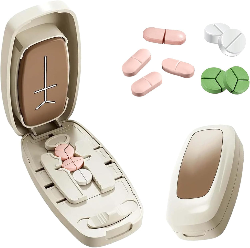 2026 Adjustable Pill Cutter with Storage Case, 1/2 1/3 1/4 Tablet Splitter with V-Shaped Centering Guide, Stainless Steel Blade, Portable Medication Organizer for Home, Office & Travel