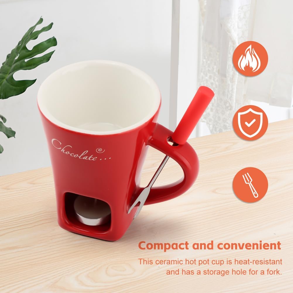 Mini Ceramic Chocolate Fondue Mug Set with Fork, Candle-Heated Melting Cup for Chocolate, Cheese & Caramel, Perfect for Date Nights, Parties & Gifts