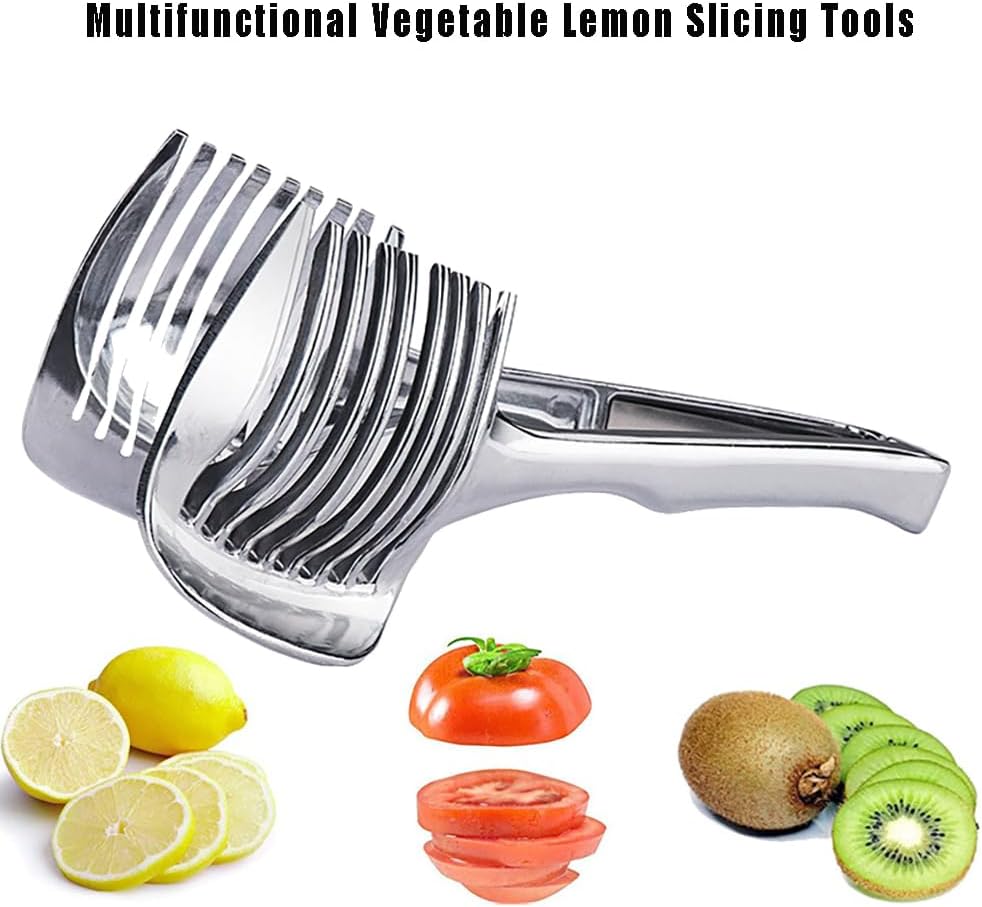 Aluminum Tomato Slicer Holder Tongs – Multi-Slot Cutting Guide for Even Fruit, Vegetable & Egg Slices