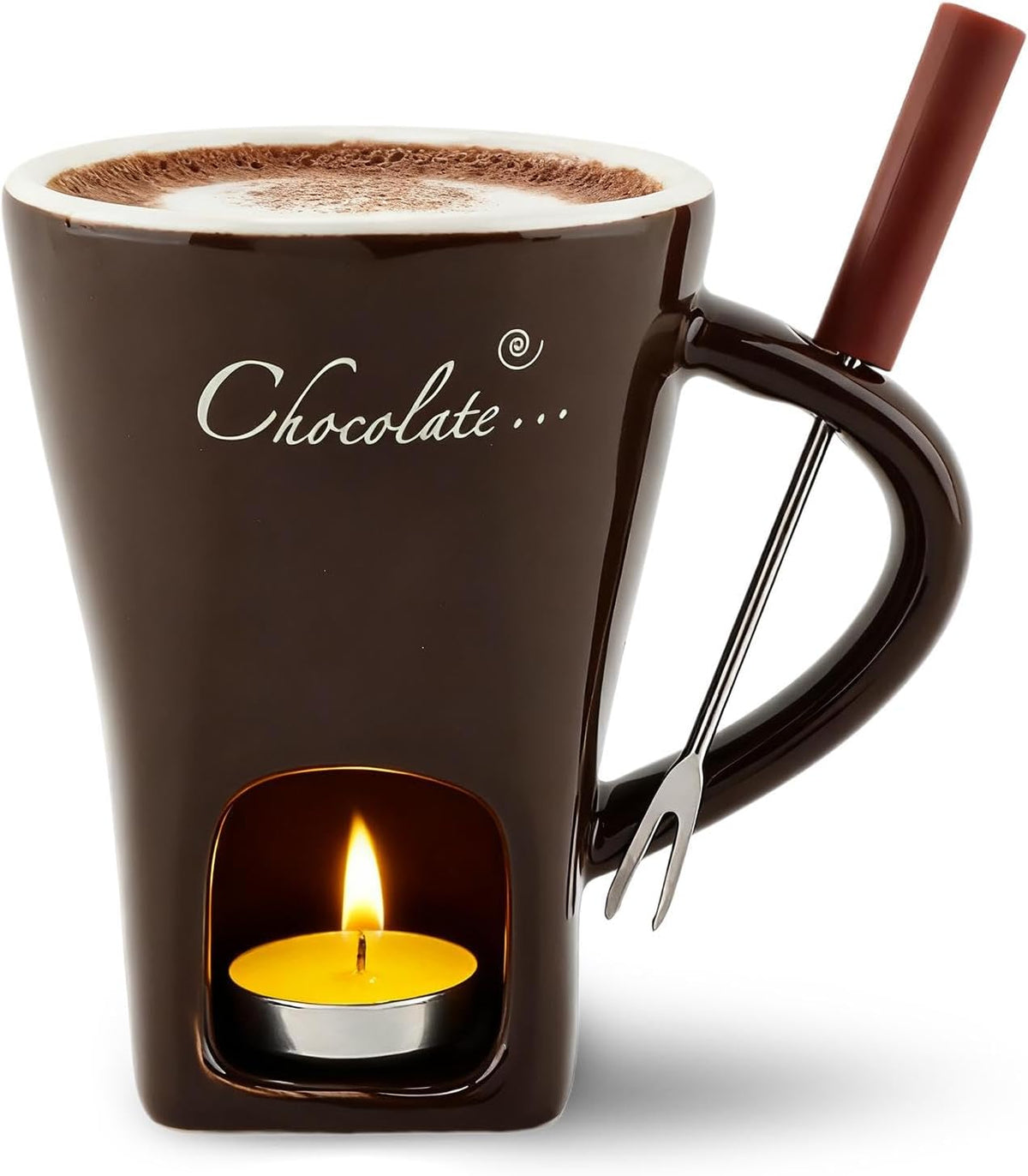 Mini Ceramic Chocolate Fondue Mug Set with Fork, Candle-Heated Melting Cup for Chocolate, Cheese & Caramel, Perfect for Date Nights, Parties & Gifts