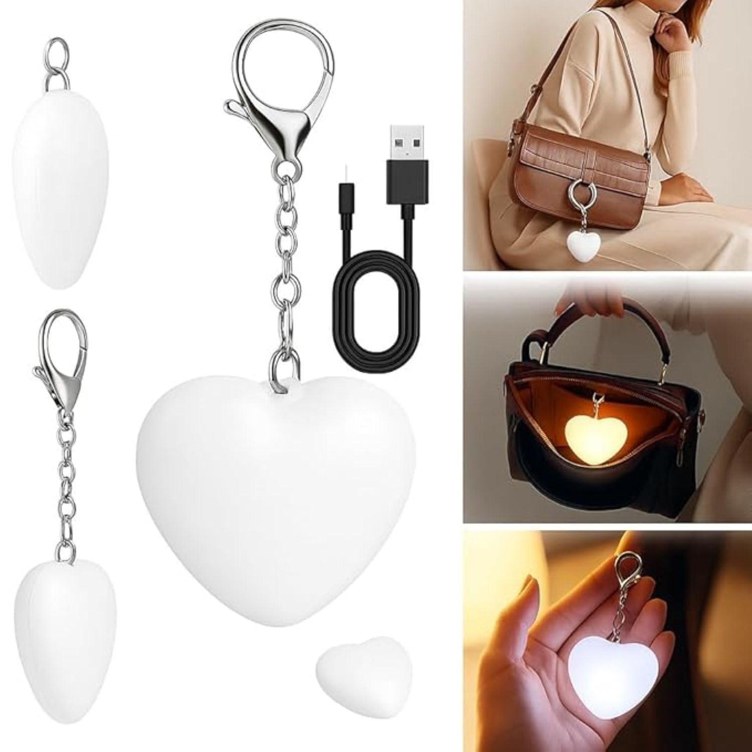 Heart Shaped LED Purse Light Keychain | USB Rechargeable Mini Handbag Light | Automatic Sensor Glow Keychain for Bag, Backpack & Emergency Use