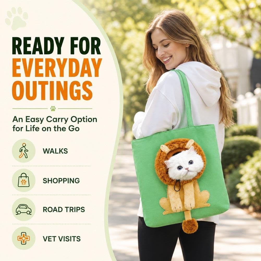 Lion-Shaped Pet Carrier Tote Bag, Head-Out Canvas Shoulder Bag for Cats & Small Dogs